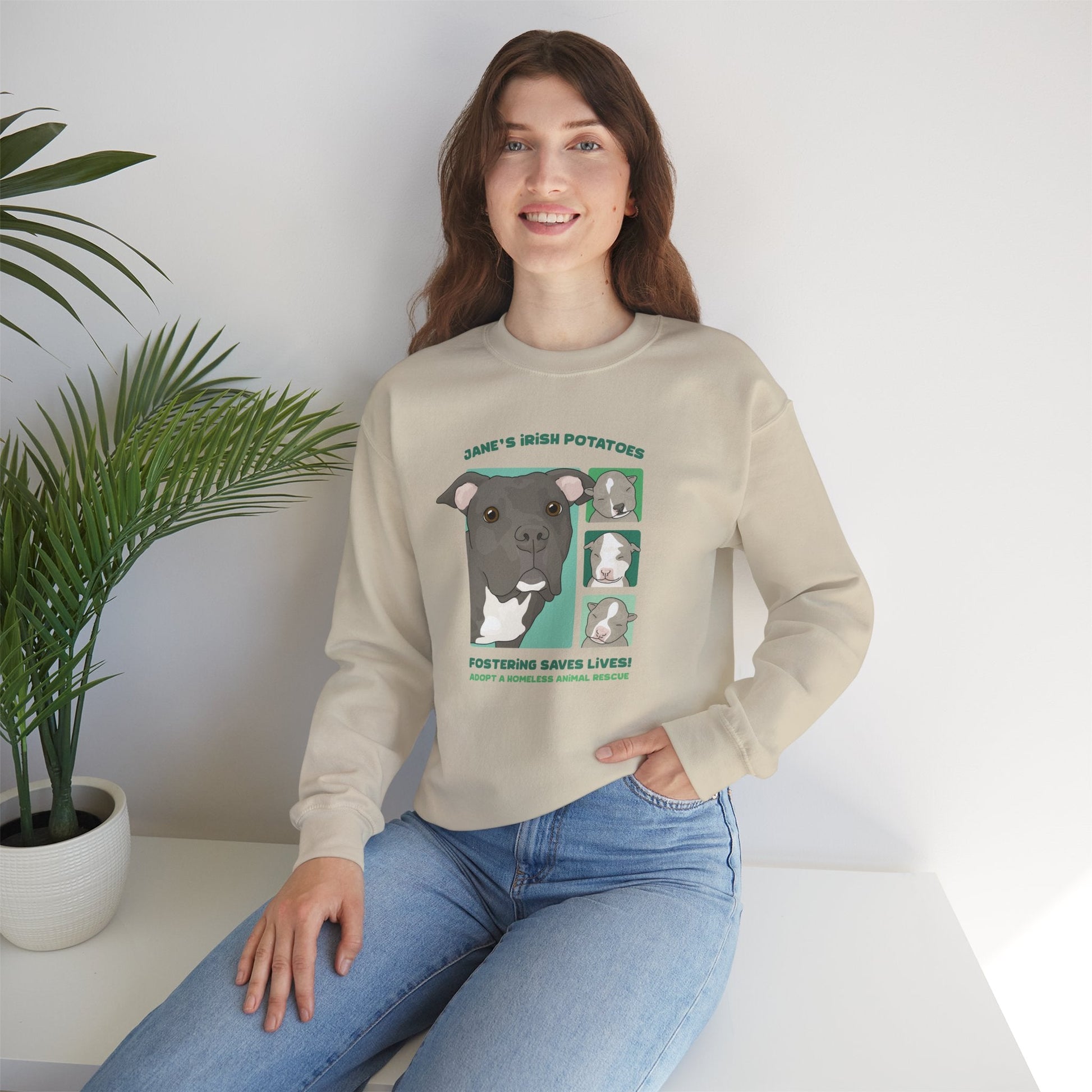 Jane's Irish Potatoes | FUNDRAISER for Adopt A Homeless Animal Rescue | Crewneck Sweatshirt - Detezi Designs - 93060582164988154442