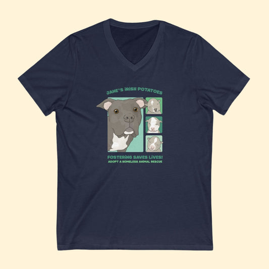 Jane's Irish Potatoes | FUNDRAISER for Adopt A Homeless Animal Rescue | Unisex V - Neck Tee - Detezi Designs - 23599223391651988244