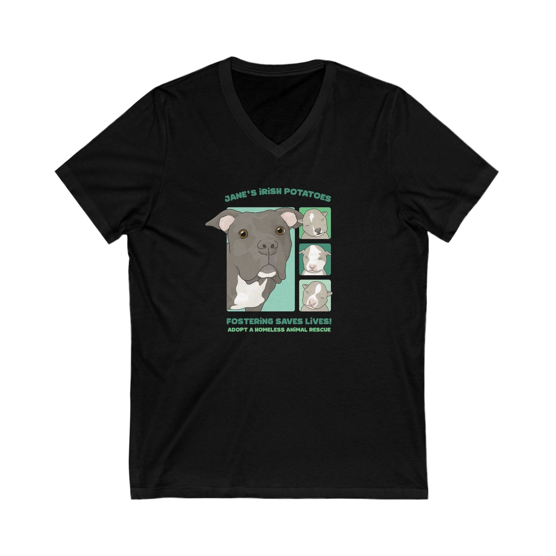 Jane's Irish Potatoes | FUNDRAISER for Adopt A Homeless Animal Rescue | Unisex V - Neck Tee - Detezi Designs - 23599223391651988244