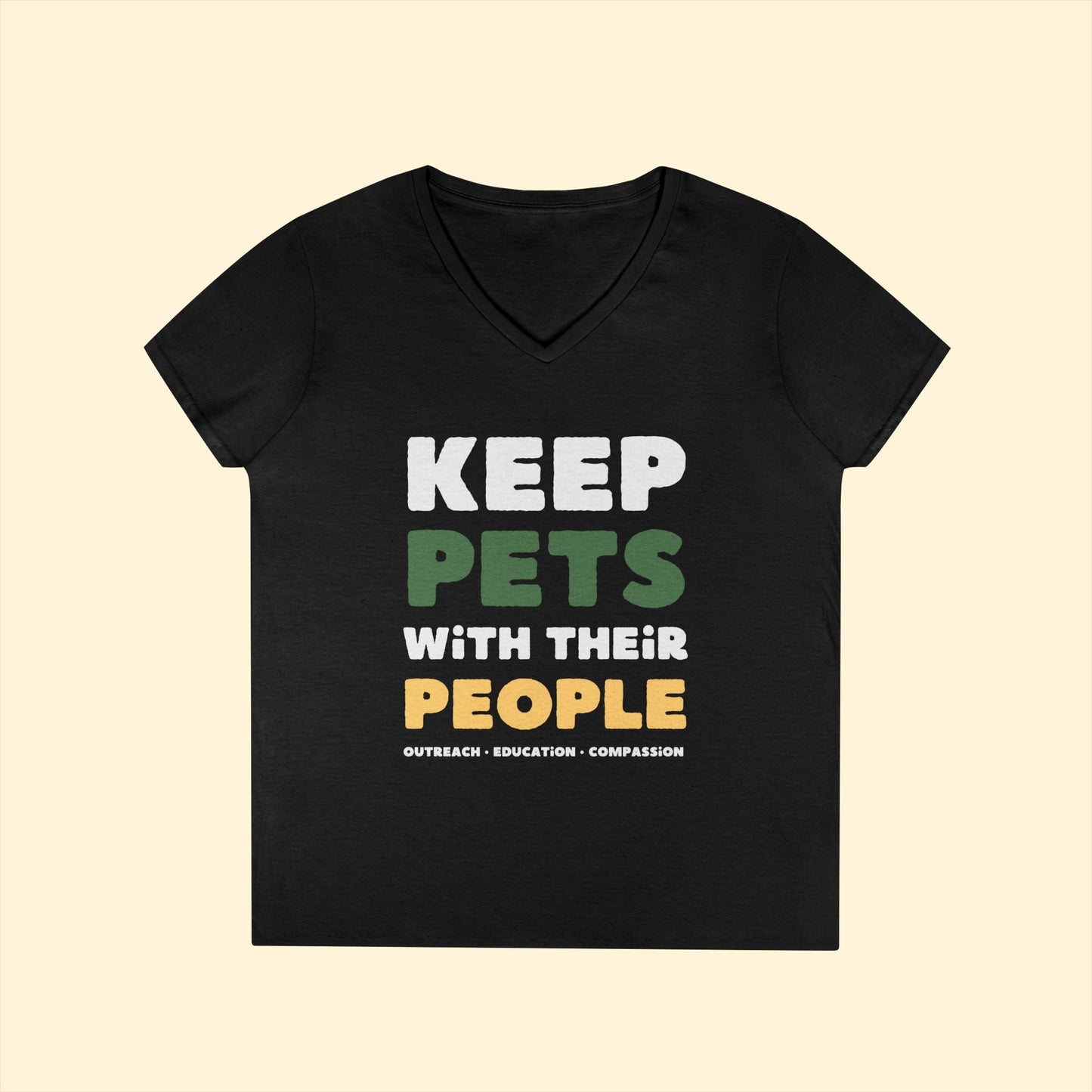 Keep Pets With Their People | Ladies' V - Neck T-Shirt - Detezi Designs - 16587497592284938650