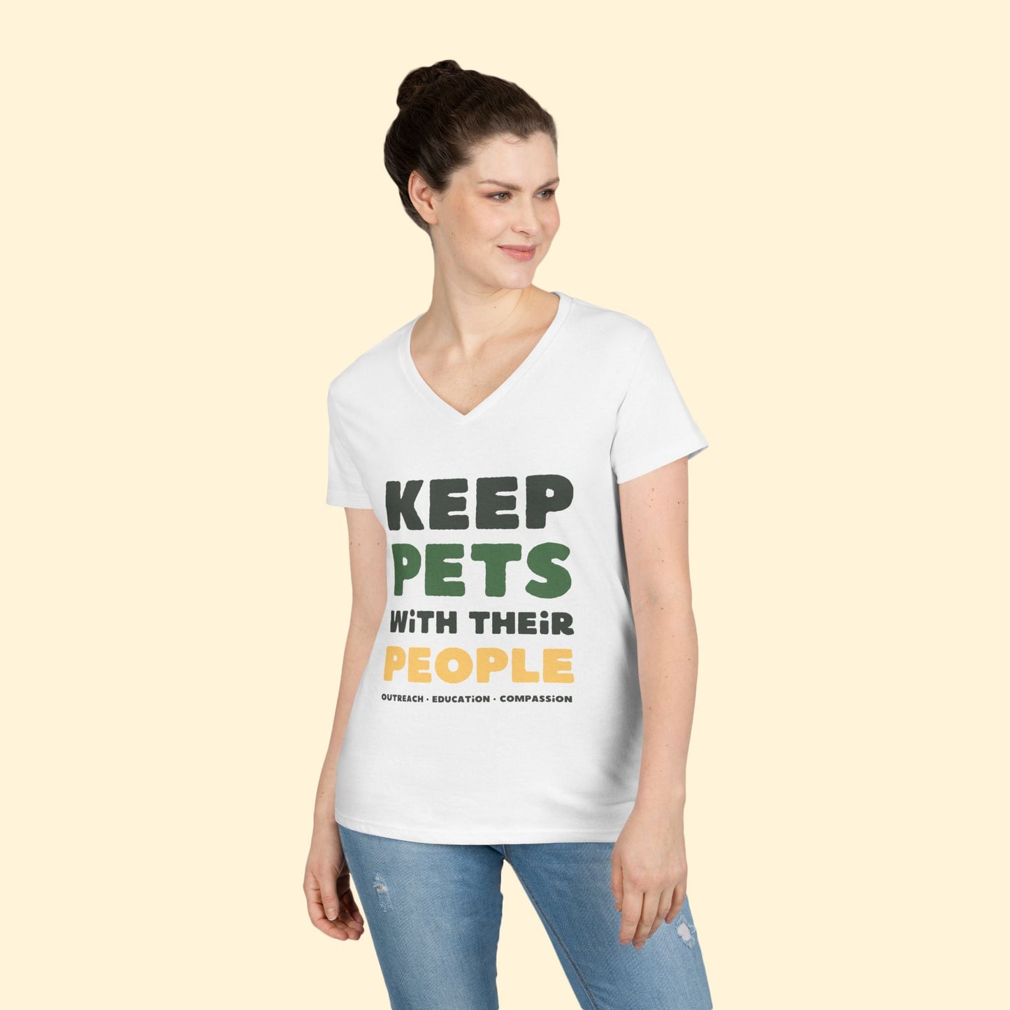 Keep Pets With Their People | Ladies' V - Neck T-Shirt - Detezi Designs - 16587497592284938650