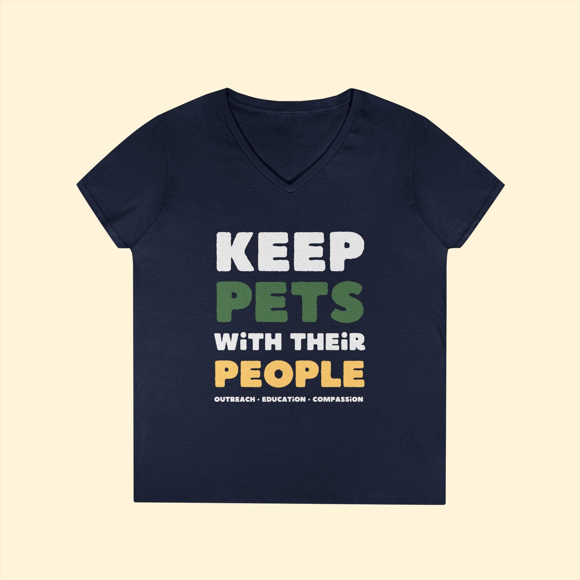 Keep Pets With Their People | Ladies' V - Neck T-Shirt - Detezi Designs - 17020786677177295002