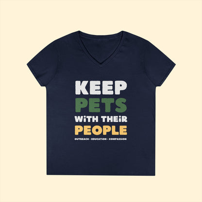 Keep Pets With Their People | Ladies' V - Neck T-Shirt - Detezi Designs - 17020786677177295002