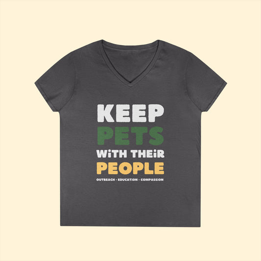 Keep Pets With Their People | Ladies' V - Neck T-Shirt - Detezi Designs - 94299235095078842612