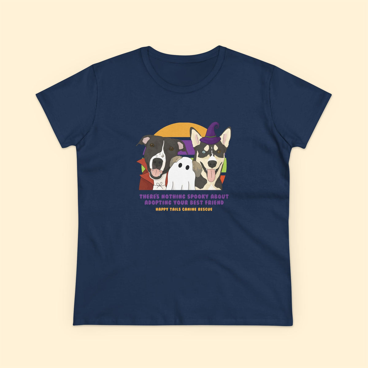 Ladies' Cut Crewneck Tee | FUNDRAISER | Happy Tails Canine Rescue | Halloween - Detezi Designs-18226205967709787088