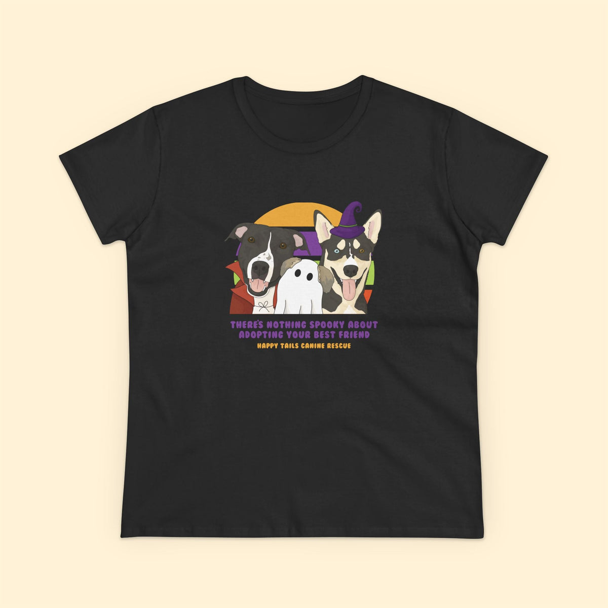 Ladies' Cut Crewneck Tee | FUNDRAISER | Happy Tails Canine Rescue | Halloween - Detezi Designs-24066776250657017314
