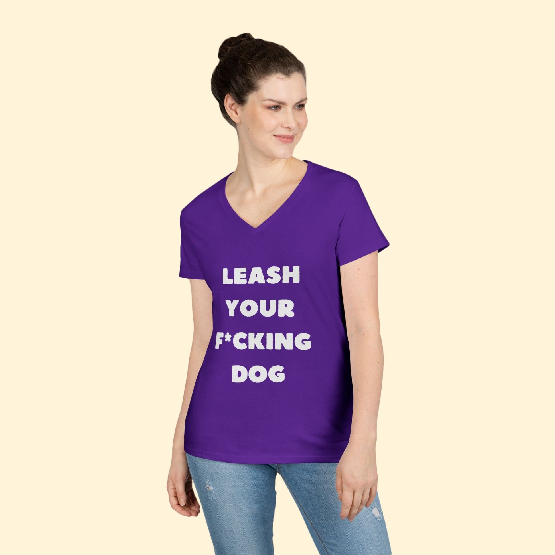 Leash Your F*cking Dog | Ladies' V - Neck T-Shirt - Detezi Designs - 18348650528646565305