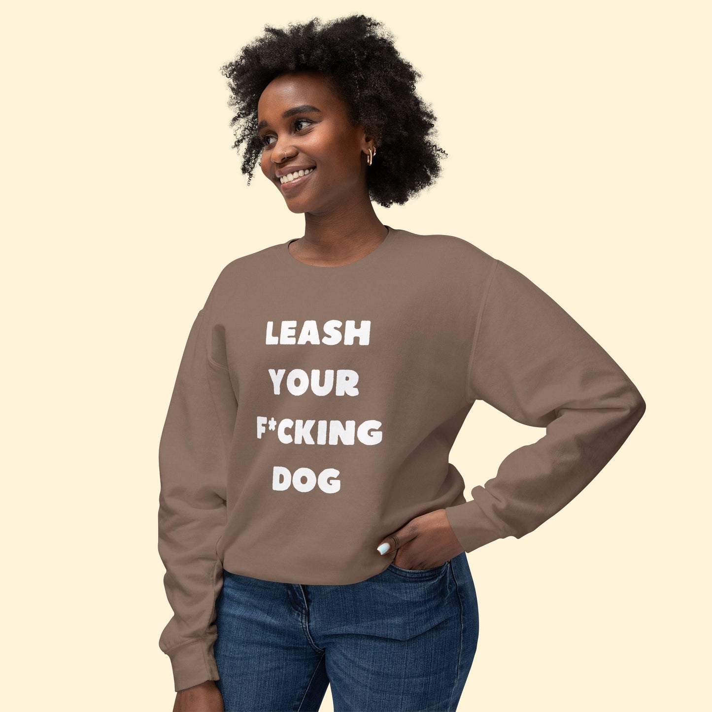 Leash Your F*cking Dog | Lightweight Comfort Colors Crewneck Sweatshirt - Detezi Designs - 17215812726771704487