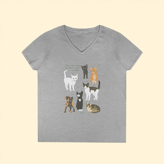 Life Would Be Better | Ladies' V - Neck T-Shirt - Detezi Designs - 14546817957715545620