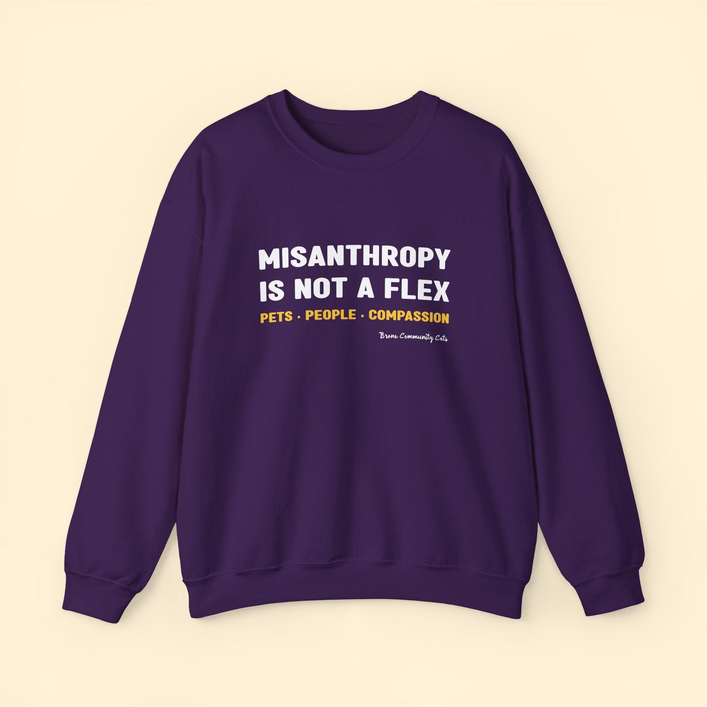 Misanthropy Is Not A Flex | FUNDRAISER for Bronx Community Cats | Crewneck Sweatshirt - Detezi Designs - 26533758393936977766