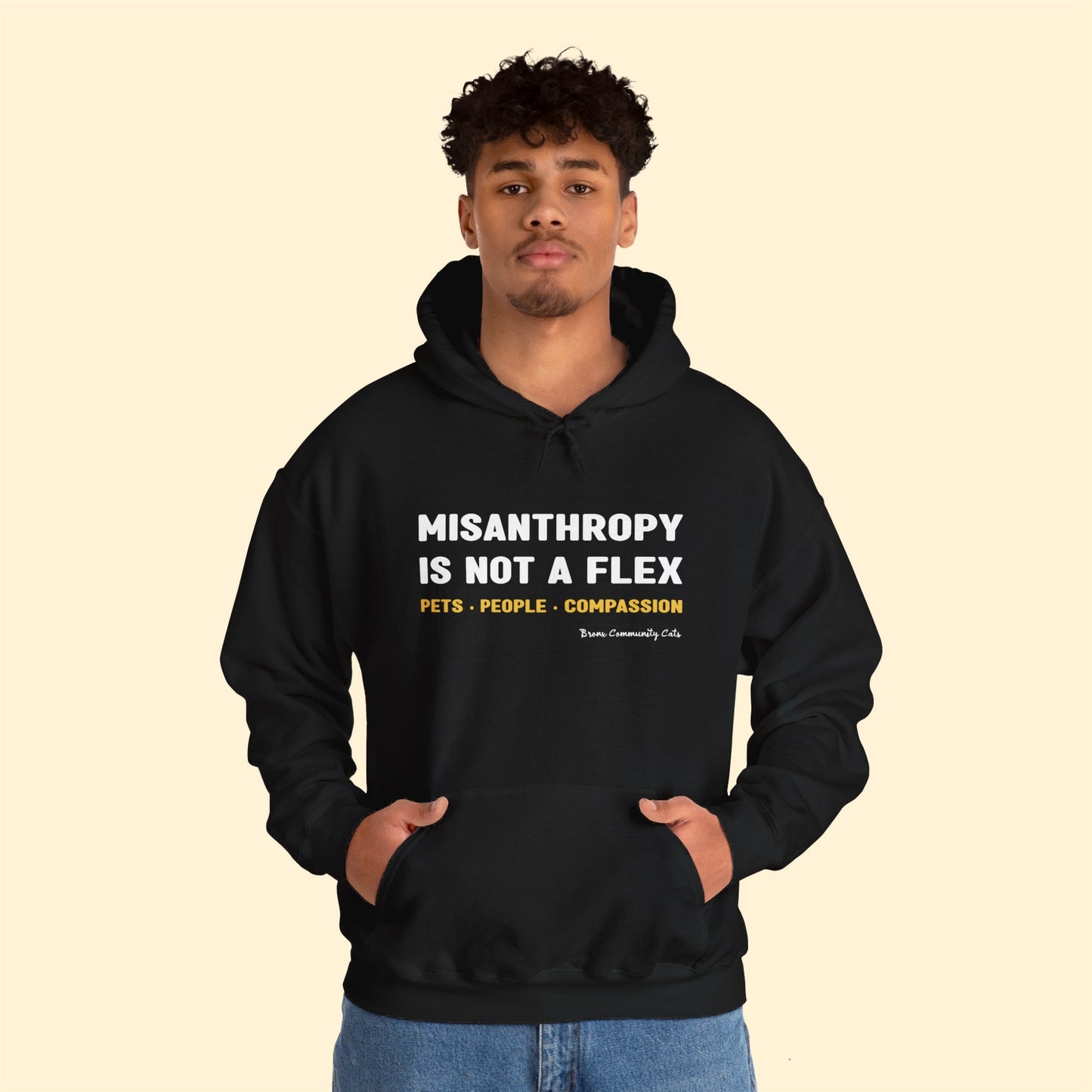 Misanthropy Is Not A Flex | FUNDRAISER for Bronx Community Cats | Hooded Sweatshirt - Detezi Designs - 26411337247335201292