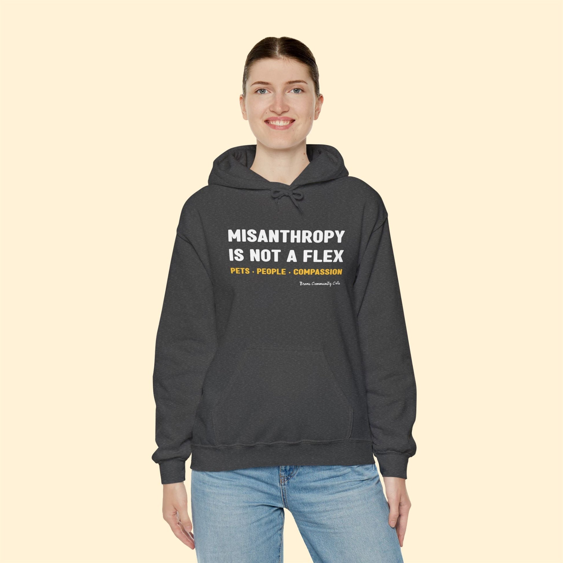 Misanthropy Is Not A Flex | FUNDRAISER for Bronx Community Cats | Hooded Sweatshirt - Detezi Designs - 29169187312792166183