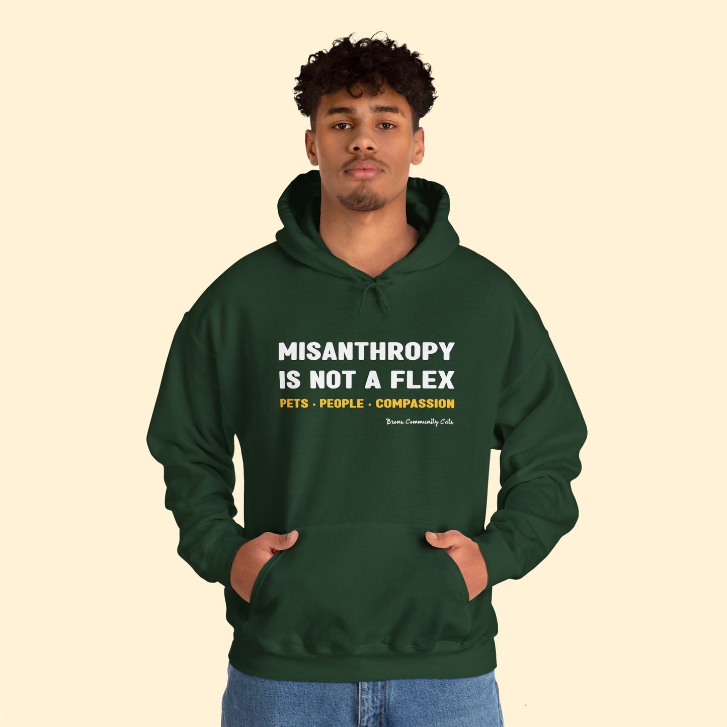 Misanthropy Is Not A Flex | FUNDRAISER for Bronx Community Cats | Hooded Sweatshirt - Detezi Designs - 29169187312792166183