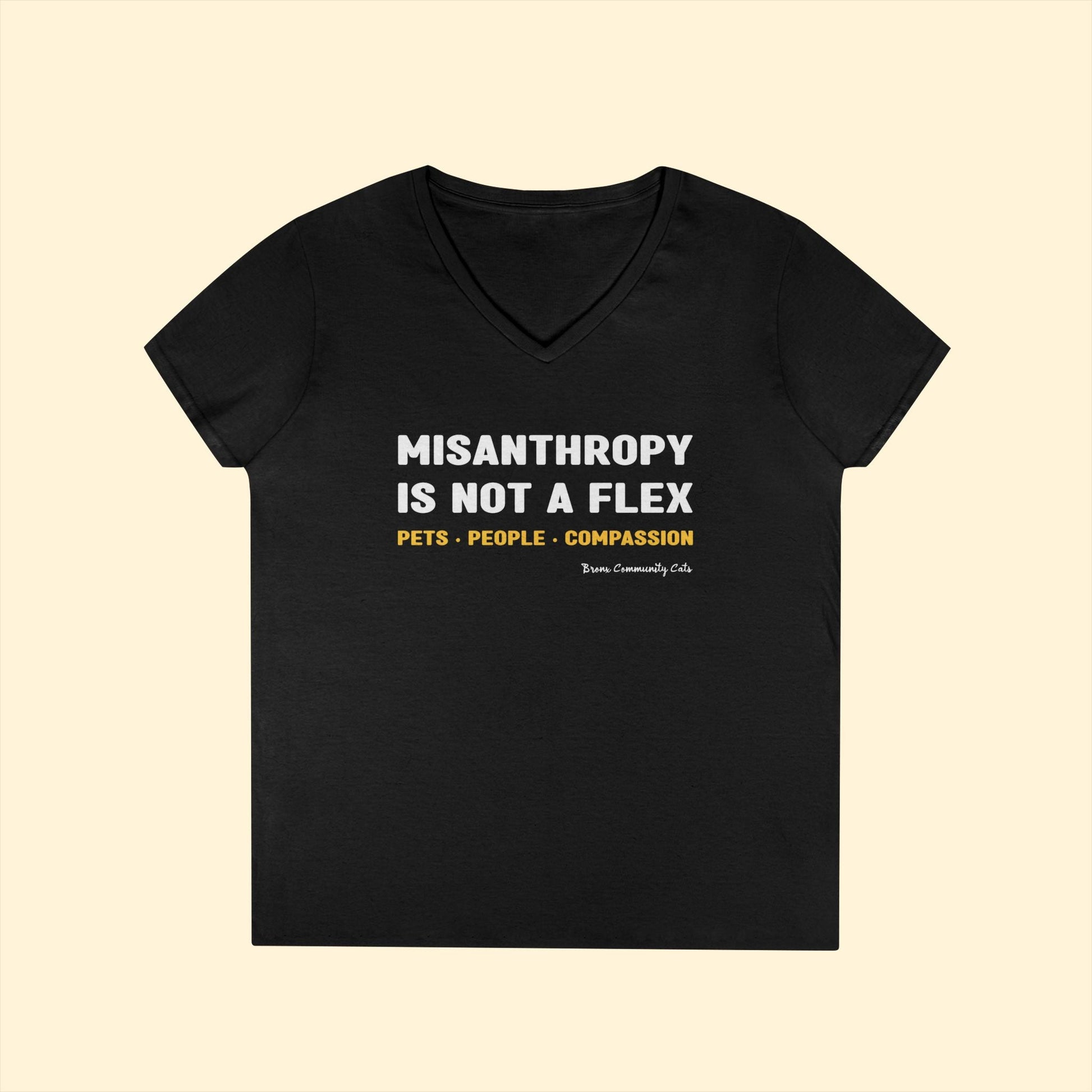 Misanthropy Is Not A Flex | FUNDRAISER for Bronx Community Cats | Ladies' V - Neck T-Shirt - Detezi Designs - 13370974187069451663