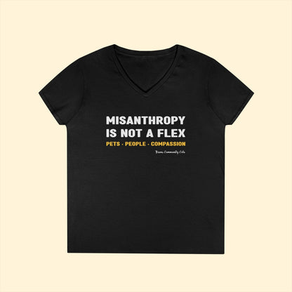 Misanthropy Is Not A Flex | FUNDRAISER for Bronx Community Cats | Ladies' V - Neck T-Shirt - Detezi Designs - 13370974187069451663