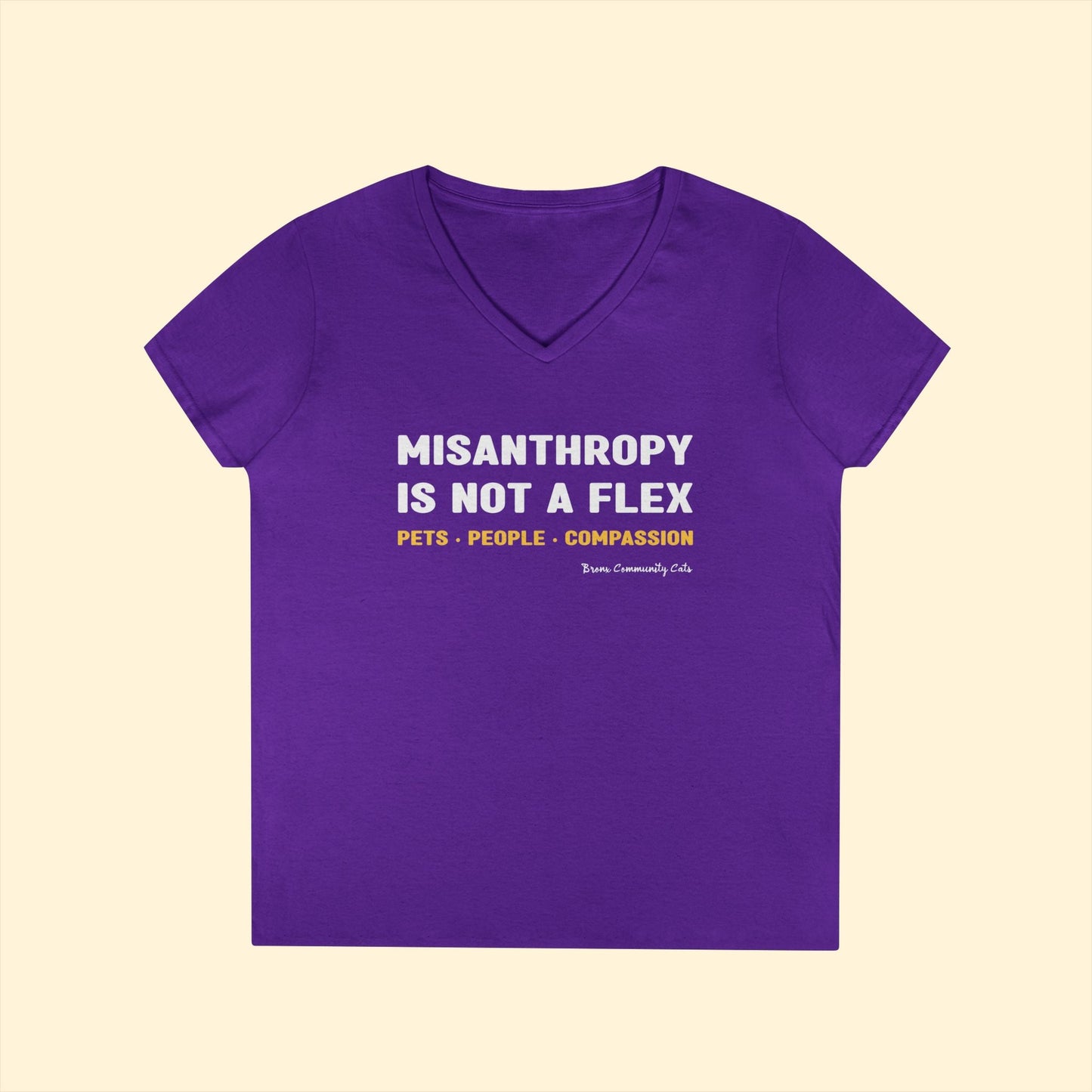 Misanthropy Is Not A Flex | FUNDRAISER for Bronx Community Cats | Ladies' V - Neck T-Shirt - Detezi Designs - 17575133797095205301