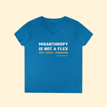 Misanthropy Is Not A Flex | FUNDRAISER for Bronx Community Cats | Ladies' V - Neck T-Shirt - Detezi Designs - 24495452818345991337