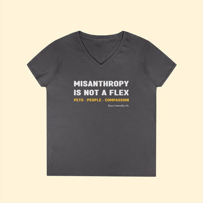 Misanthropy Is Not A Flex | FUNDRAISER for Bronx Community Cats | Ladies' V - Neck T-Shirt - Detezi Designs - 68844173209361602426