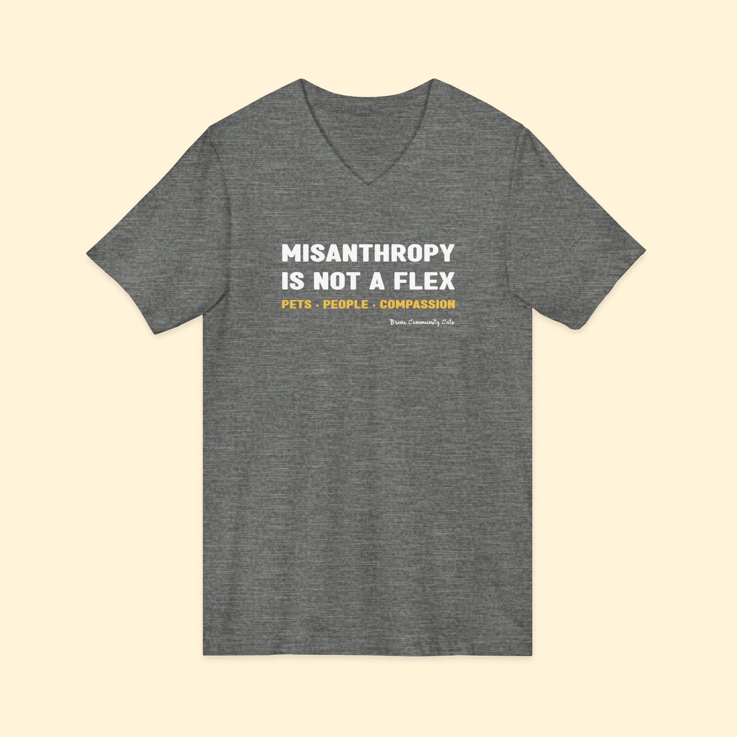 Misanthropy Is Not A Flex | FUNDRAISER for Bronx Community Cats | Unisex V - Neck Tee - Detezi Designs - 10181630137664188763