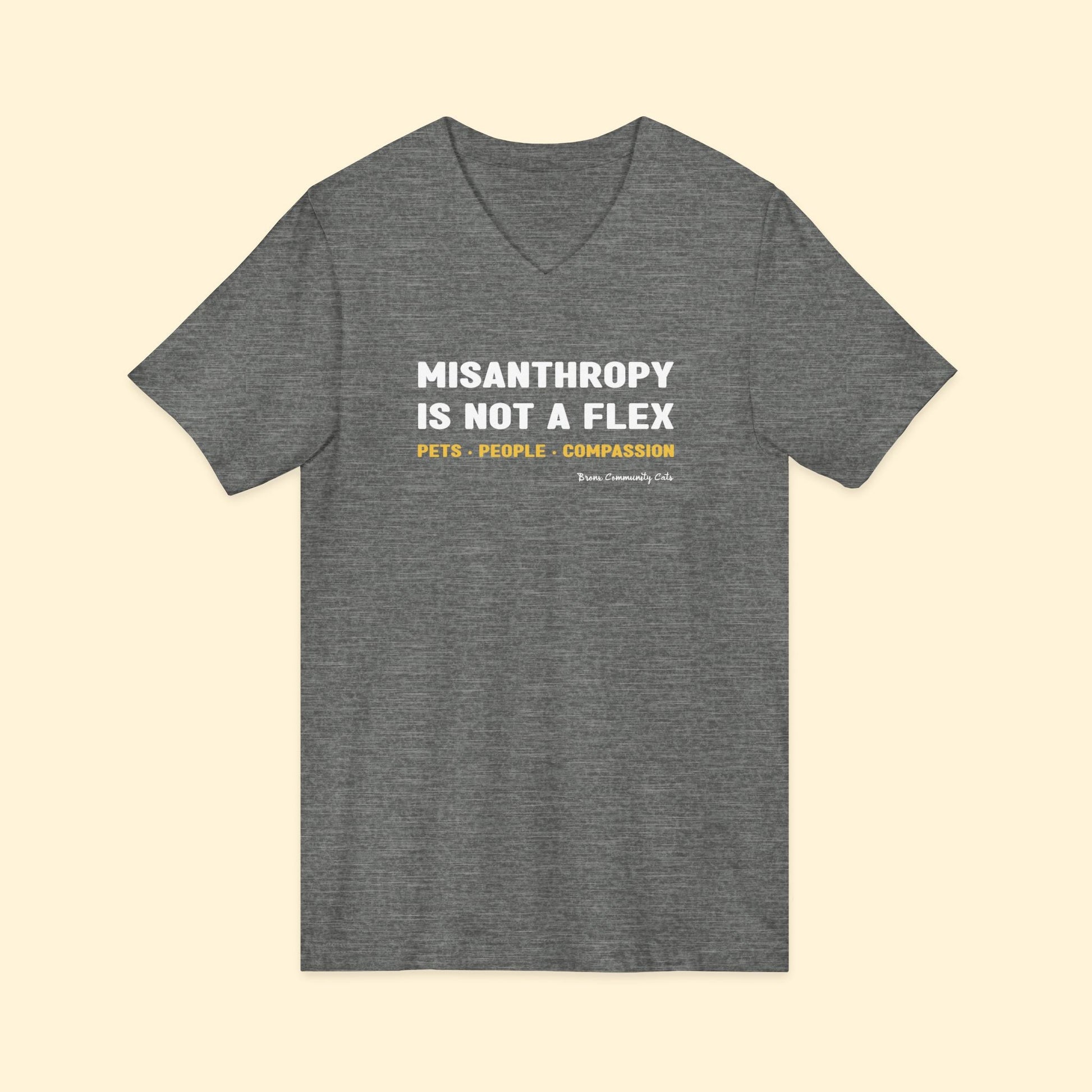 Misanthropy Is Not A Flex | FUNDRAISER for Bronx Community Cats | Unisex V - Neck Tee - Detezi Designs - 10181630137664188763