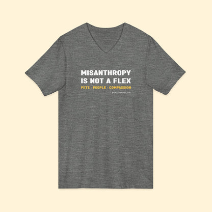 Misanthropy Is Not A Flex | FUNDRAISER for Bronx Community Cats | Unisex V - Neck Tee - Detezi Designs - 10181630137664188763