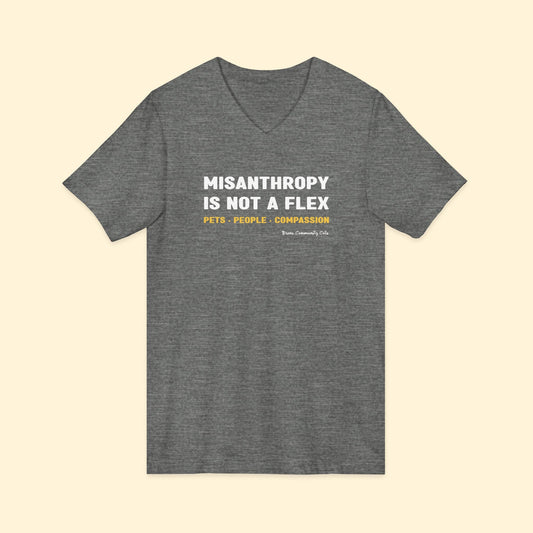 Misanthropy Is Not A Flex | FUNDRAISER for Bronx Community Cats | Unisex V - Neck Tee - Detezi Designs - 10181630137664188763