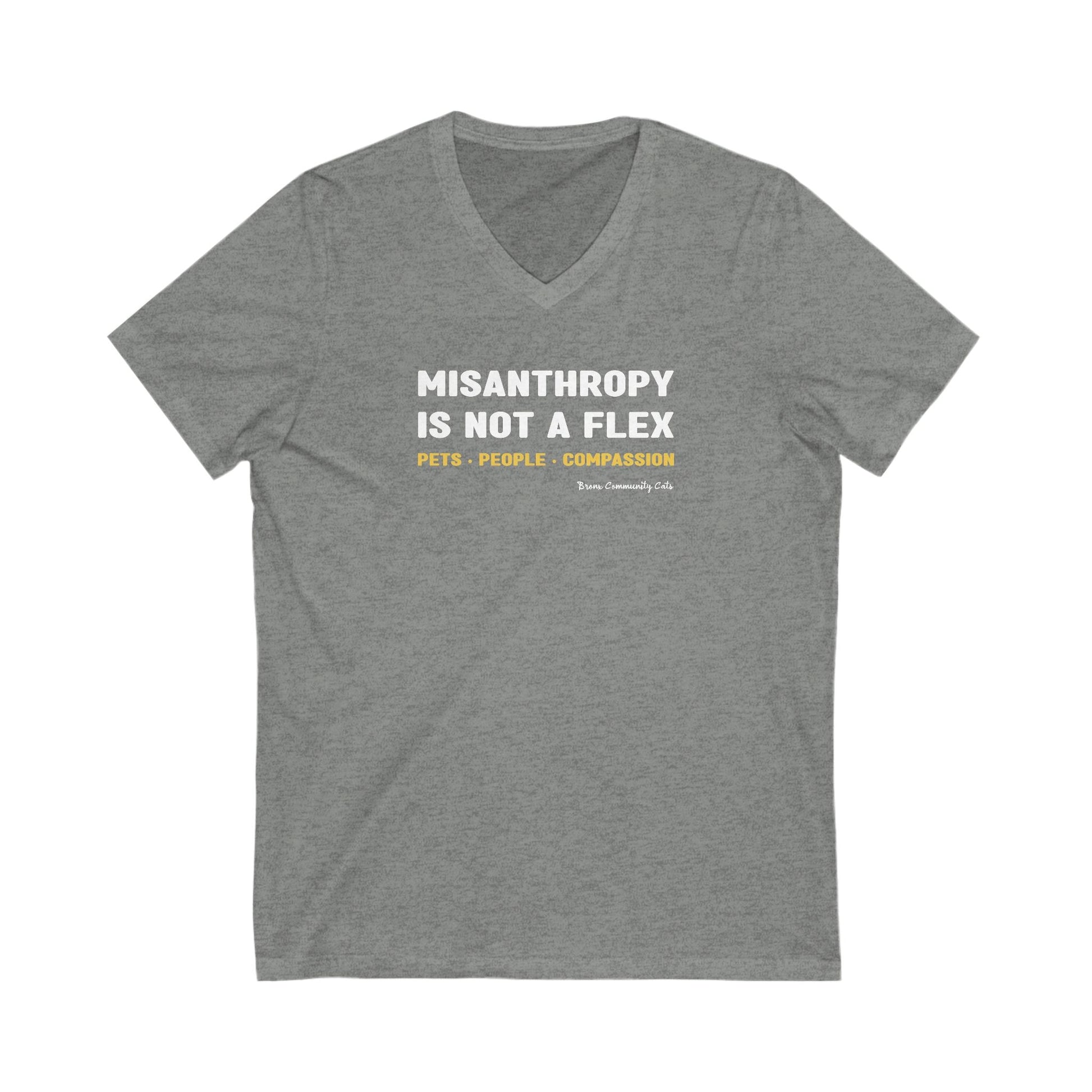 Misanthropy Is Not A Flex | FUNDRAISER for Bronx Community Cats | Unisex V - Neck Tee - Detezi Designs - 10181630137664188763