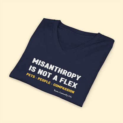 Misanthropy Is Not A Flex | FUNDRAISER for Bronx Community Cats | Unisex V - Neck Tee - Detezi Designs - 10181630137664188763