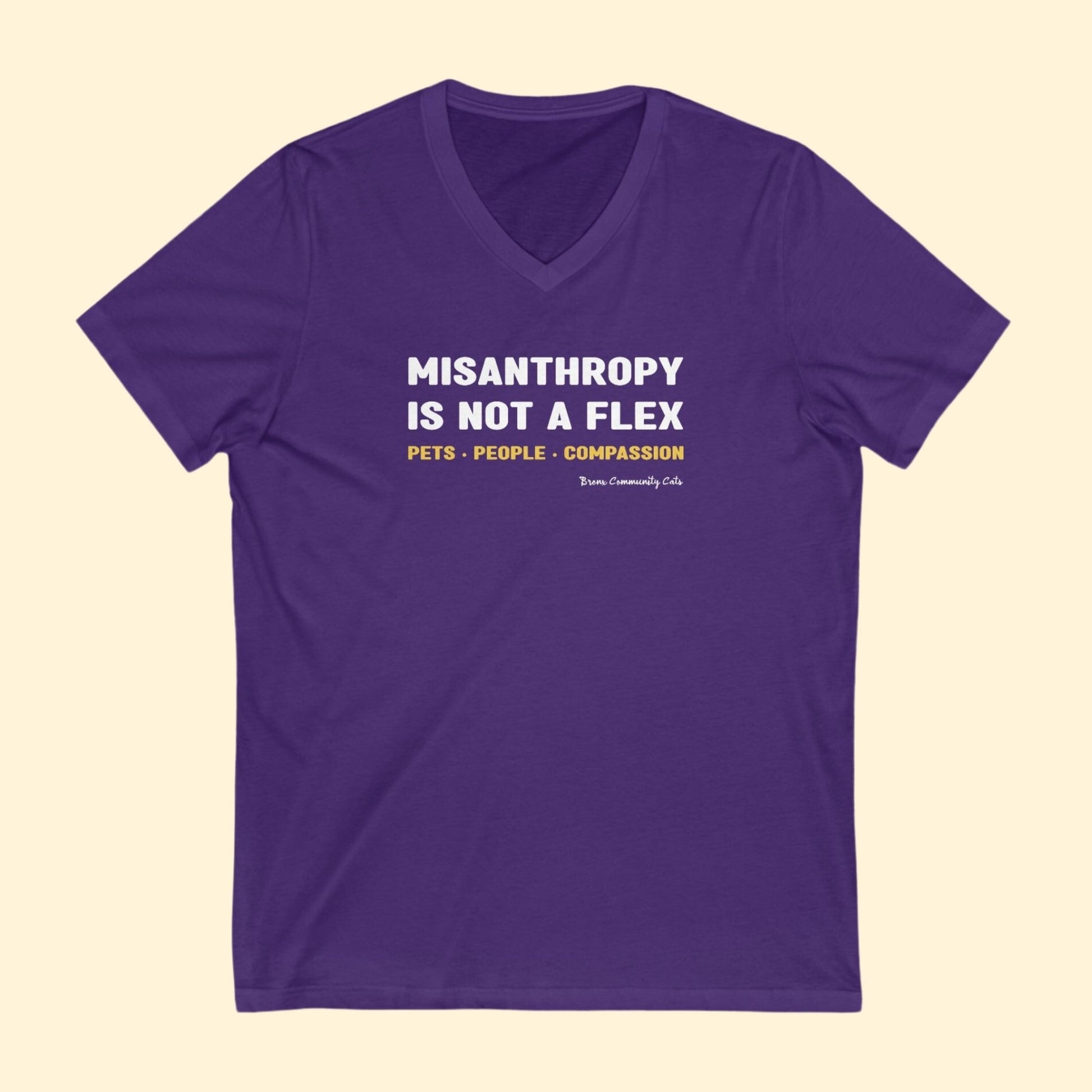 Misanthropy Is Not A Flex | FUNDRAISER for Bronx Community Cats | Unisex V - Neck Tee - Detezi Designs - 13496199616413707198