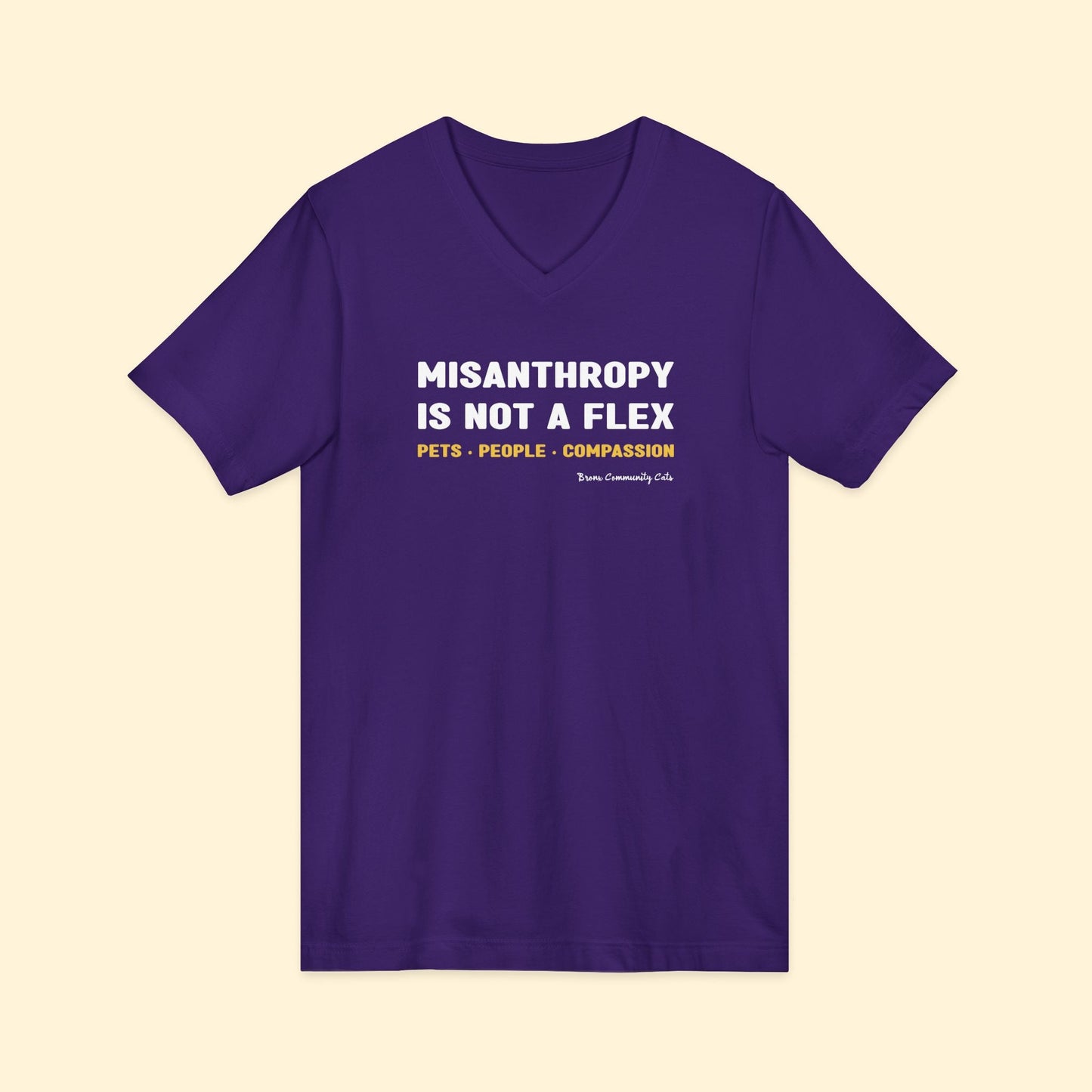 Misanthropy Is Not A Flex | FUNDRAISER for Bronx Community Cats | Unisex V - Neck Tee - Detezi Designs - 29076766115829344276