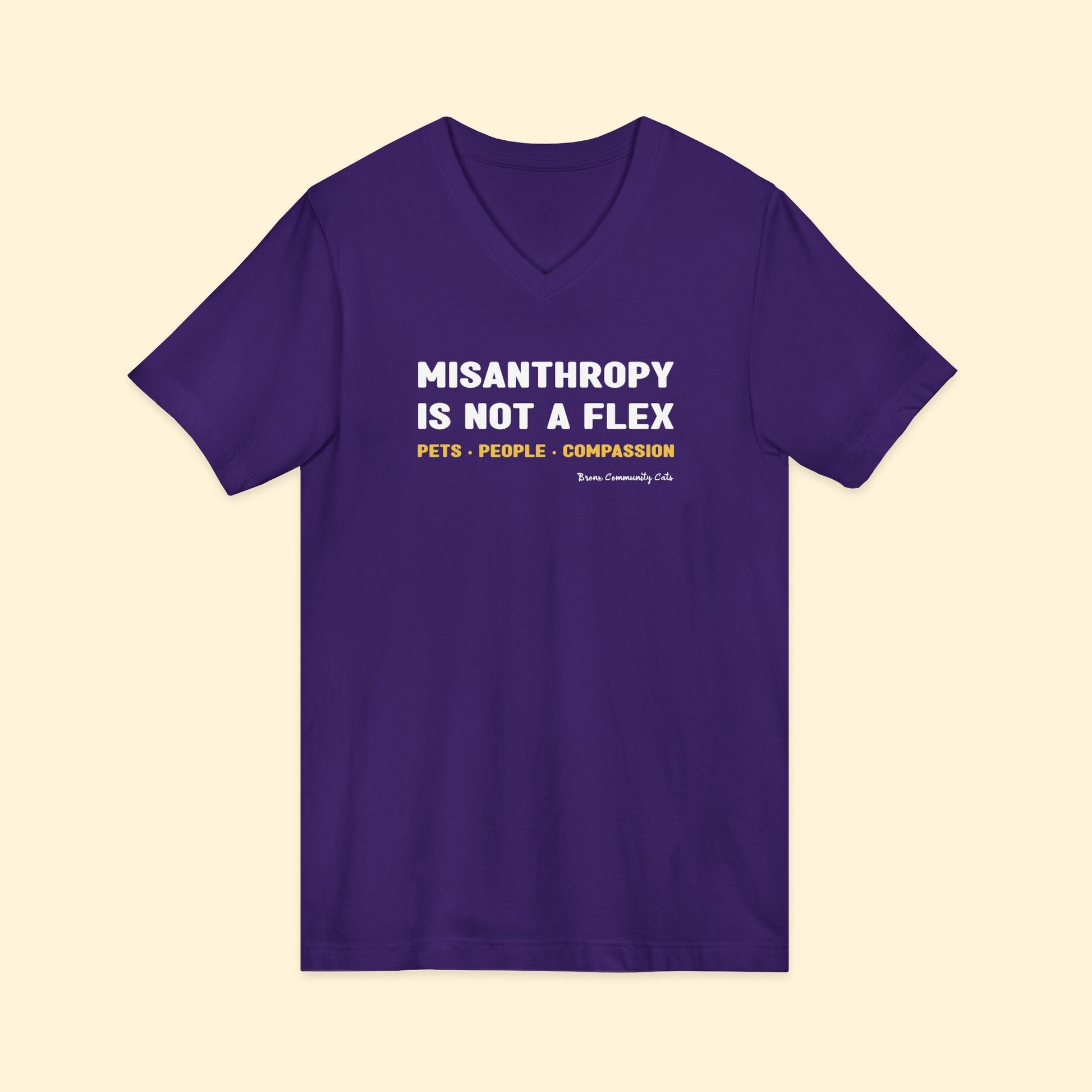 Misanthropy Is Not A Flex | FUNDRAISER for Bronx Community Cats | Unisex V - Neck Tee - Detezi Designs - 29076766115829344276