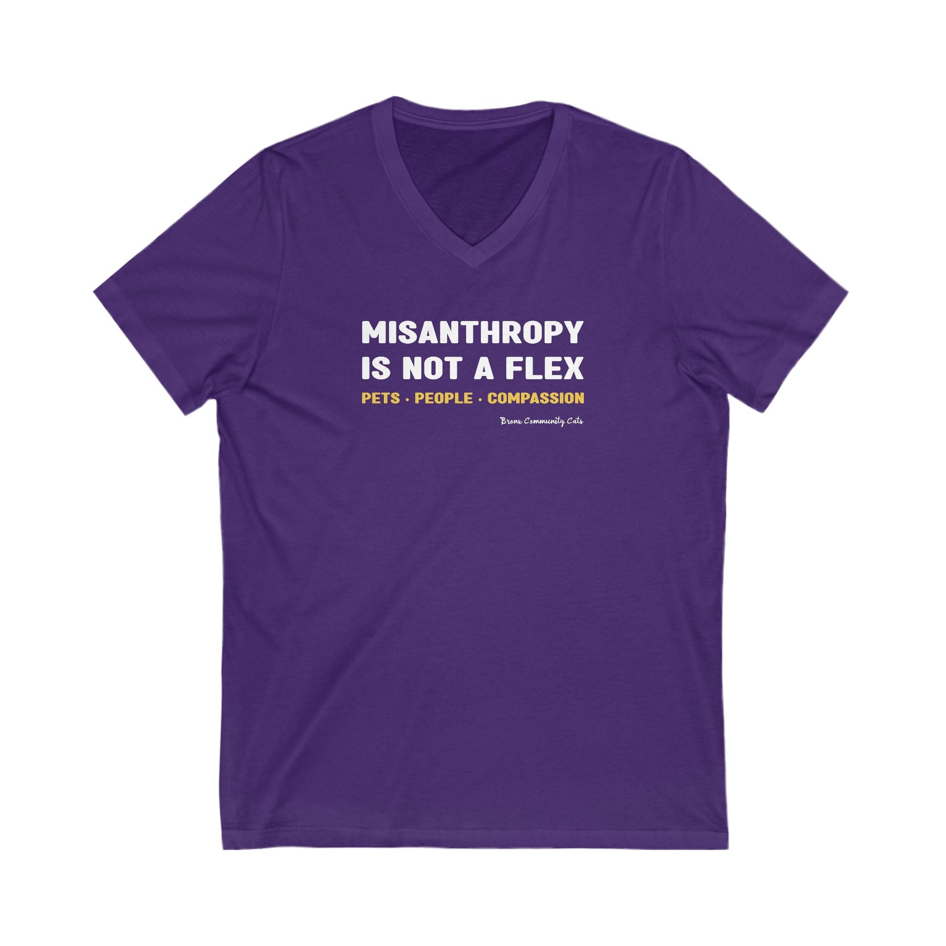 Misanthropy Is Not A Flex | FUNDRAISER for Bronx Community Cats | Unisex V - Neck Tee - Detezi Designs - 29076766115829344276