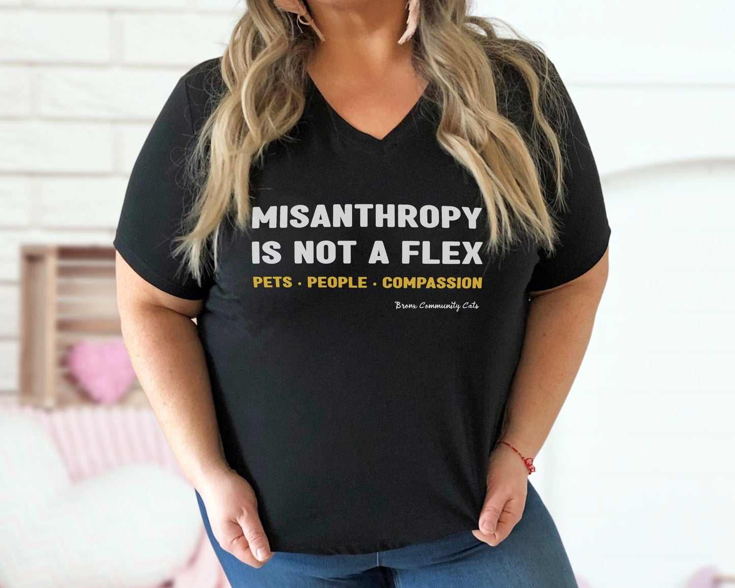 Misanthropy Is Not A Flex | FUNDRAISER for Bronx Community Cats | Unisex V - Neck Tee - Detezi Designs - 57449748723915924100