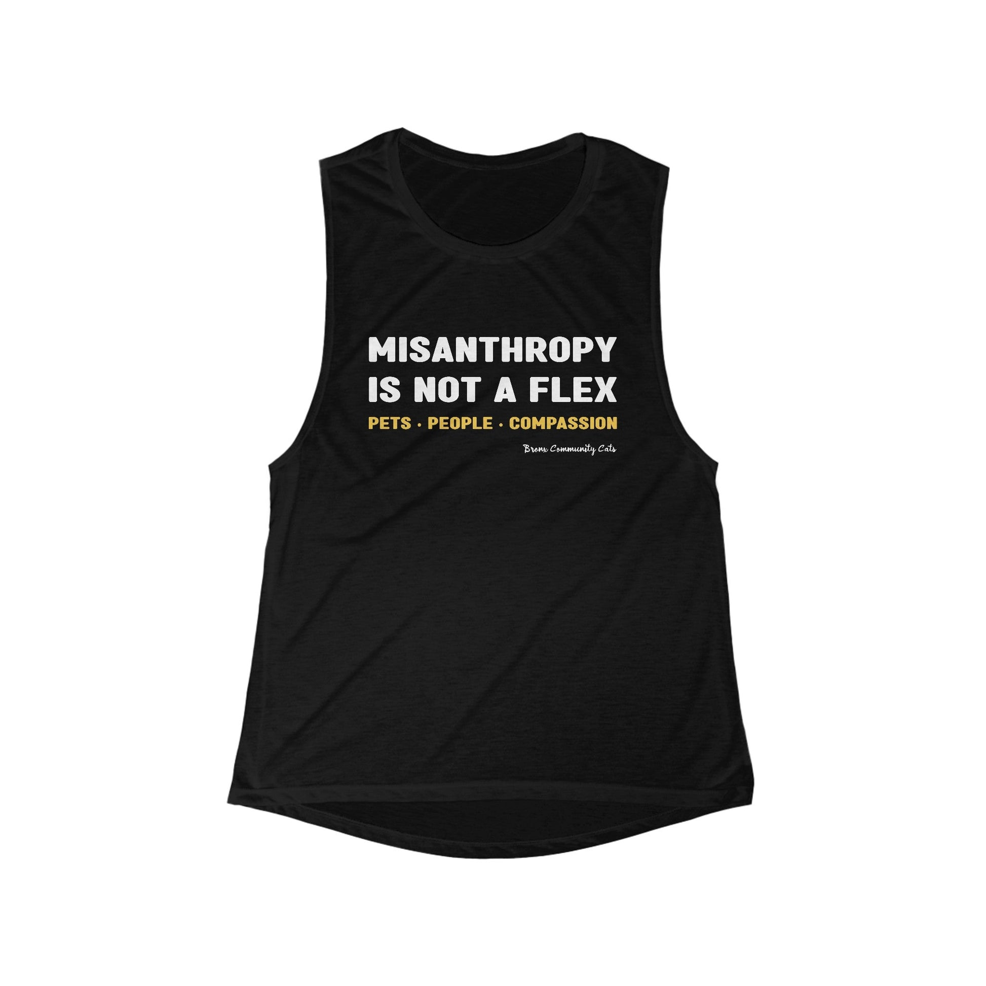 Misanthropy Is Not A Flex | FUNDRAISER for Bronx Community Cats | Women's Flowy Scoop Muscle Tank - Detezi Designs - 15376111828782095688