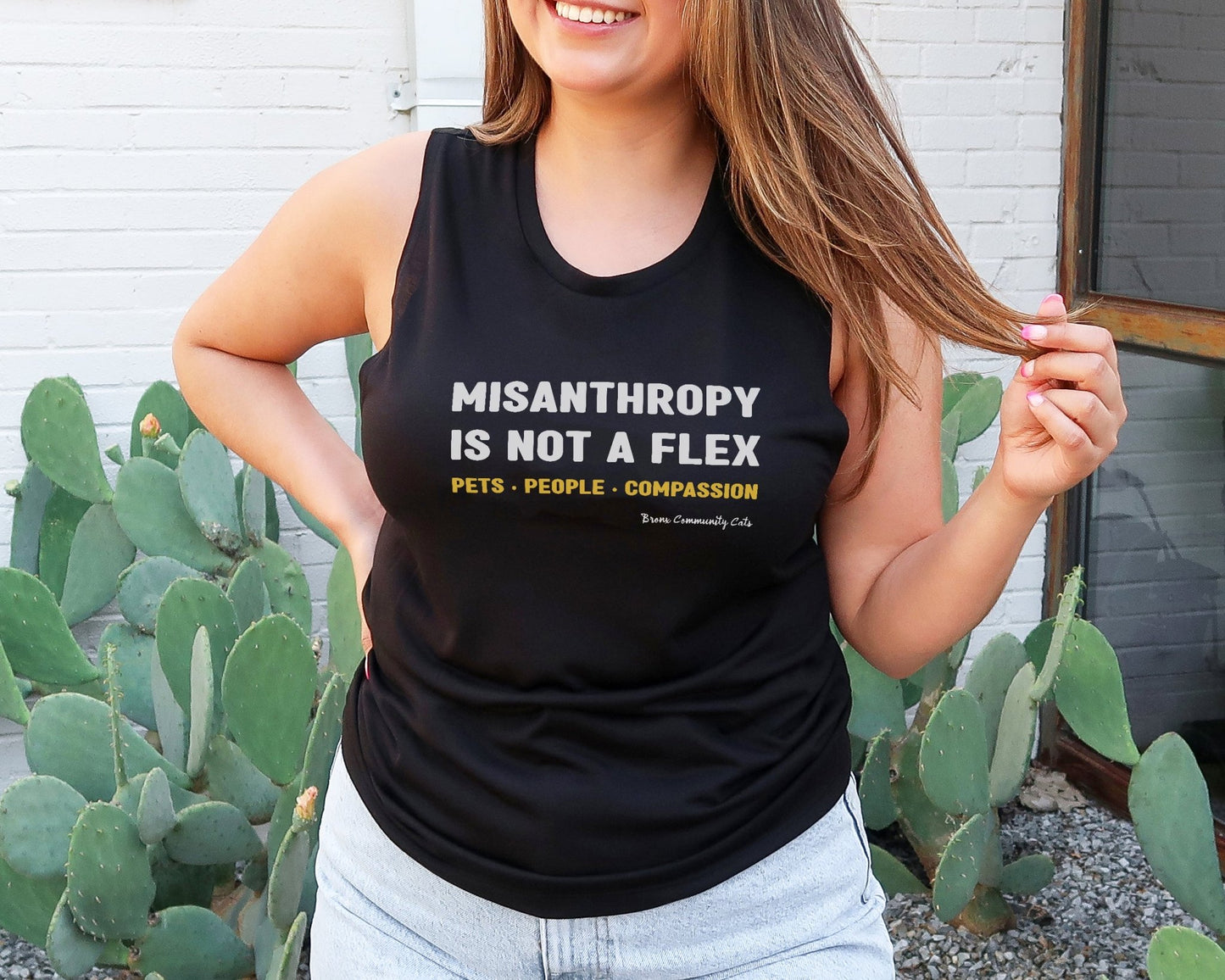 Misanthropy Is Not A Flex | FUNDRAISER for Bronx Community Cats | Women's Flowy Scoop Muscle Tank - Detezi Designs - 27848720073741546562