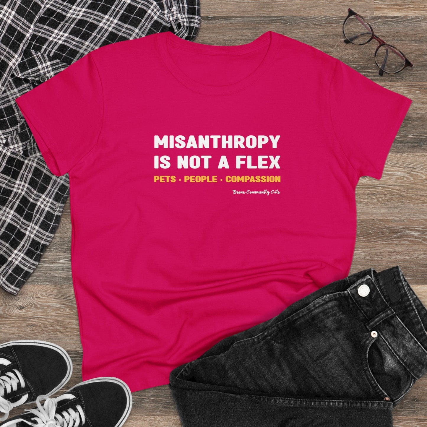 Misanthropy Is Not A Flex | FUNDRAISER for Bronx Community Cats | Women's Midweight Cotton Tee - Detezi Designs - 12116093869650672892