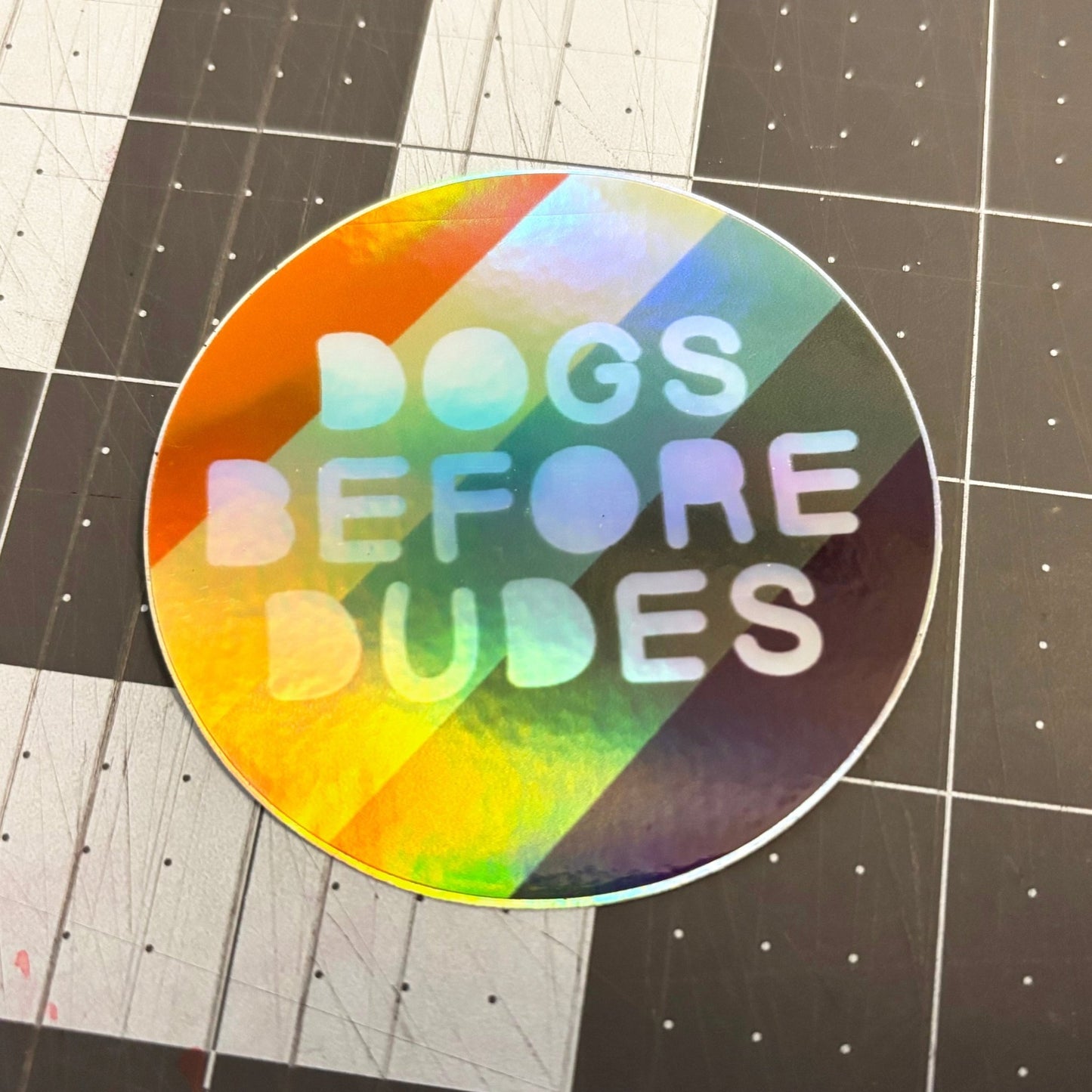 Misprint Stickers | Dogs Before Dudes Holographic Sticker - Detezi Designs-