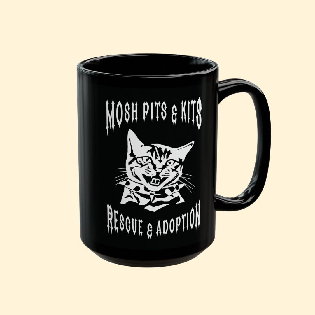 Mosh Pits & Kits Rescue | FUNDRAISER | Black Mug (11oz, 15oz) - Detezi Designs-31214668195633013404