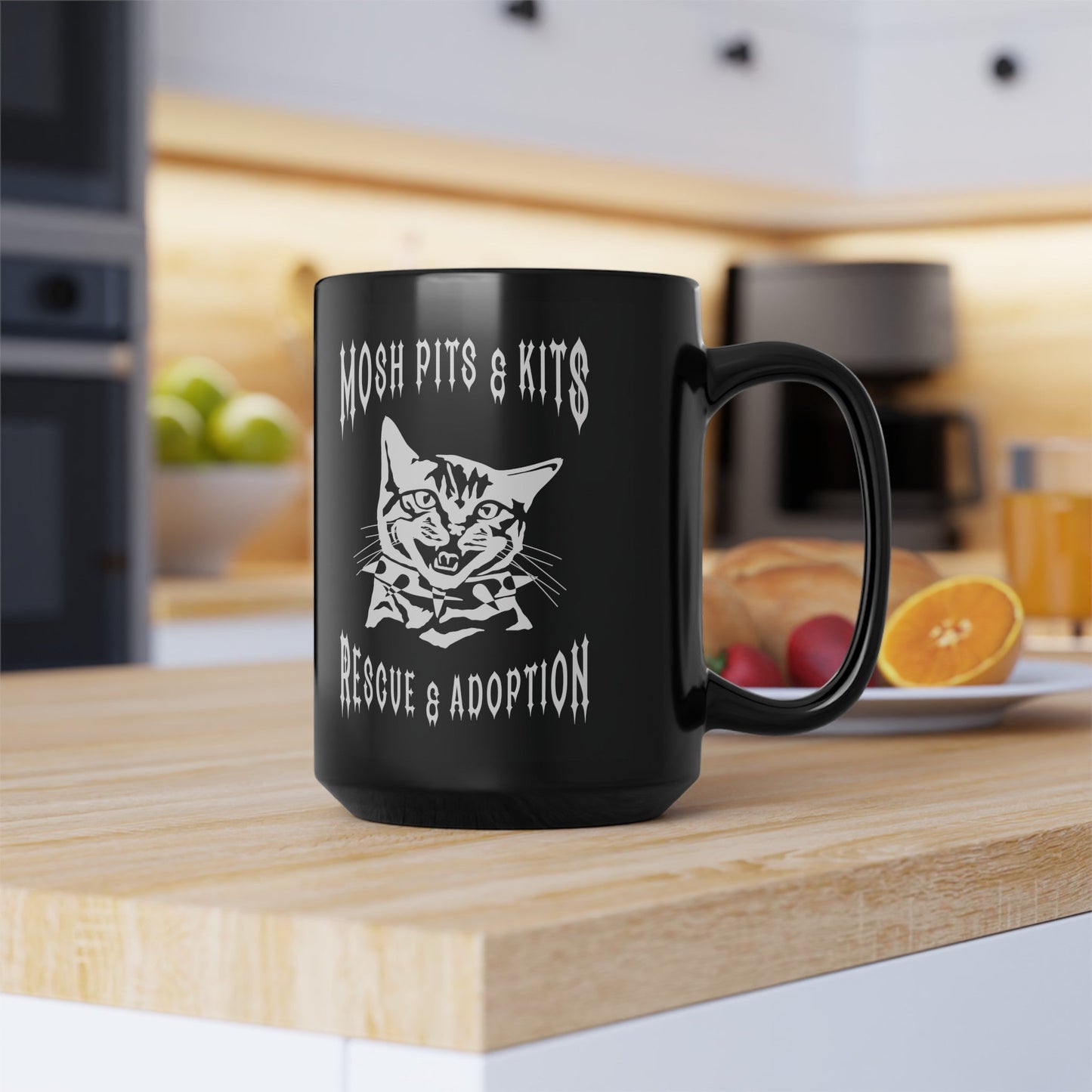 Mosh Pits & Kits Rescue | FUNDRAISER | Black Mug (11oz, 15oz) - Detezi Designs-86143955141545672101