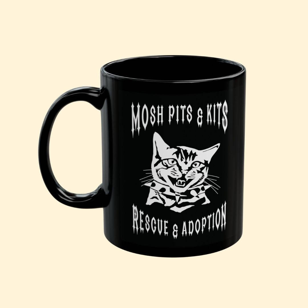 Mosh Pits & Kits Rescue | FUNDRAISER | Black Mug (11oz, 15oz) - Detezi Designs-86143955141545672101