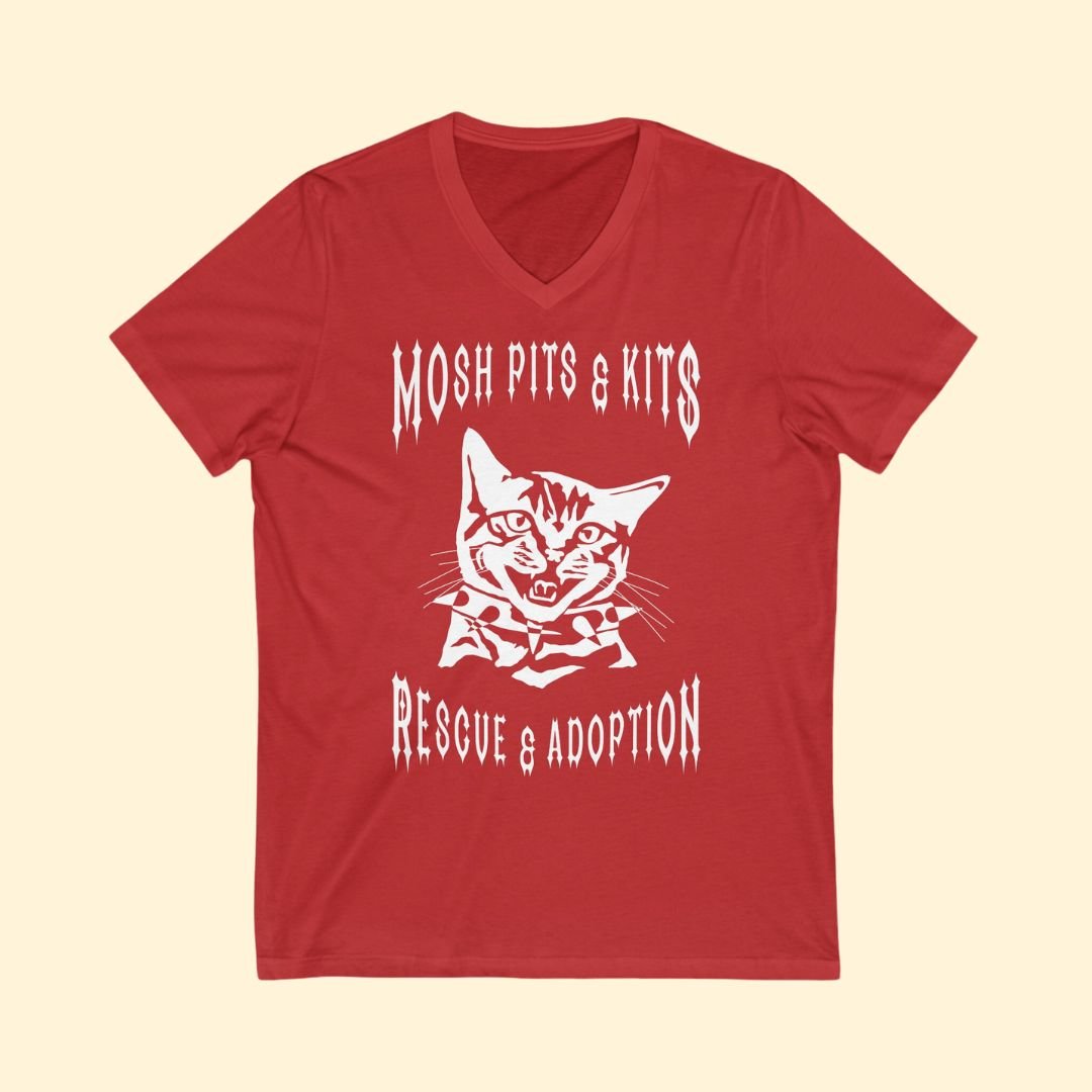 Mosh Pits & Kits Rescue | FUNDRAISER | Unisex V-Neck Tee - Detezi Designs-17495475024432204505