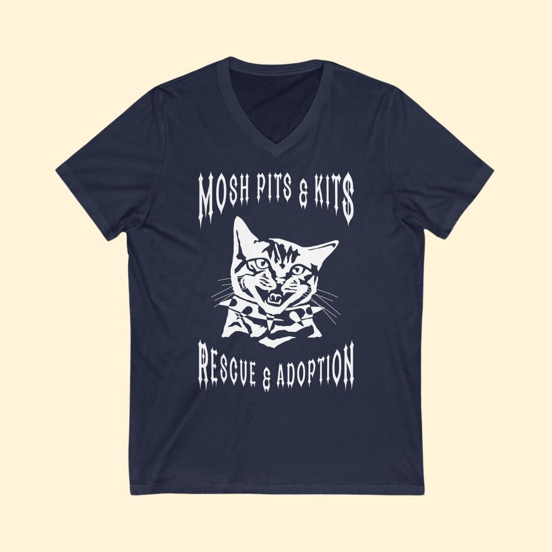 Mosh Pits & Kits Rescue | FUNDRAISER | Unisex V-Neck Tee - Detezi Designs-17495475024432204505