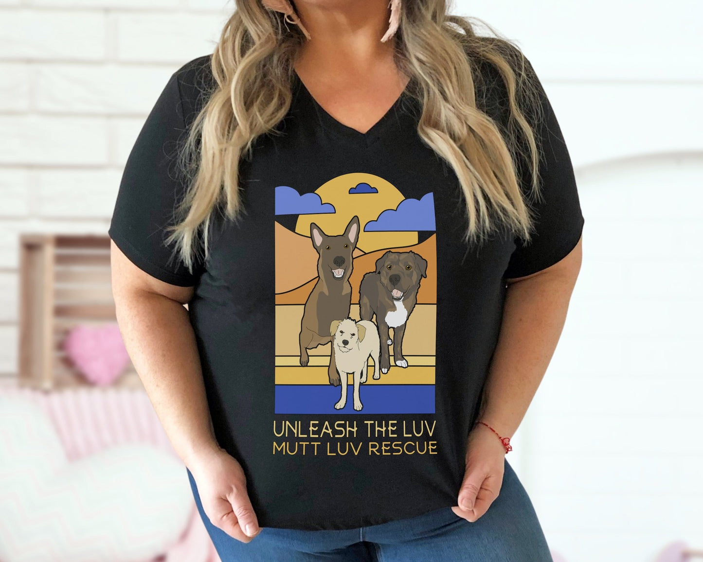 Mutt Luv Rescue | FUNDRAISER | Unisex V - Neck Tee - Detezi Designs - 29844898740759859826