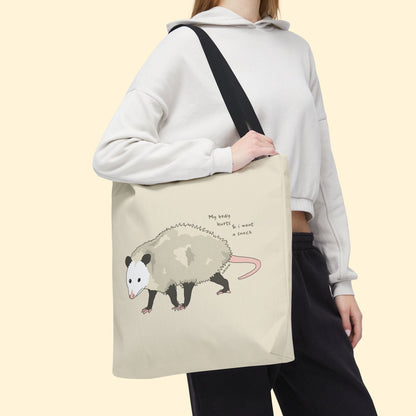My Body Hurts | Opossum | Tote Bag | Three Sizes - Detezi Designs - 97502675441867837078