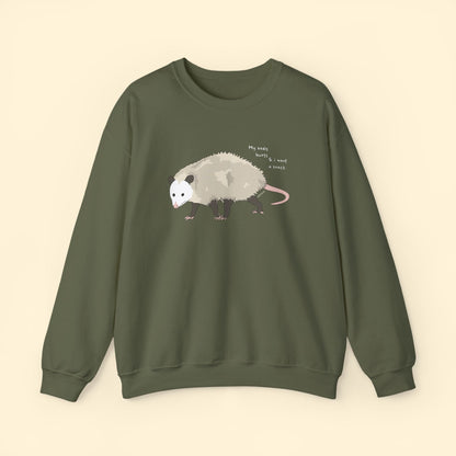 My Body Hurts | Possum | Crewneck Sweatshirt - Detezi Designs - 43302722020257710799