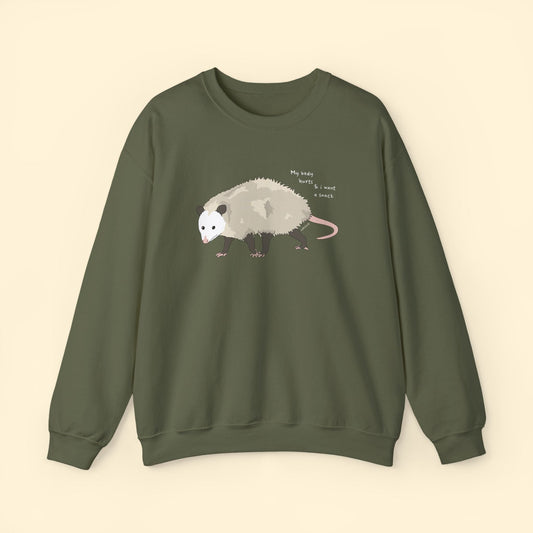 My Body Hurts | Possum | Crewneck Sweatshirt - Detezi Designs - 43302722020257710799