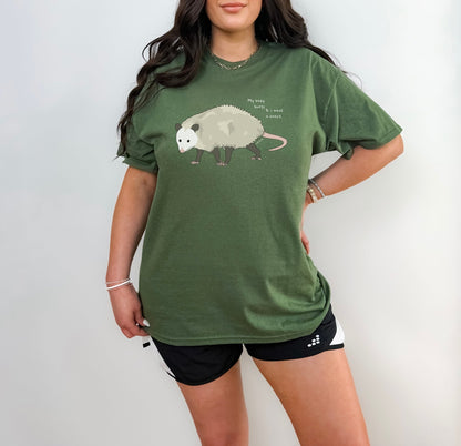 My Body Hurts | Possum | Unisex Crewneck T-shirt - Detezi Designs - 77930846453948353844