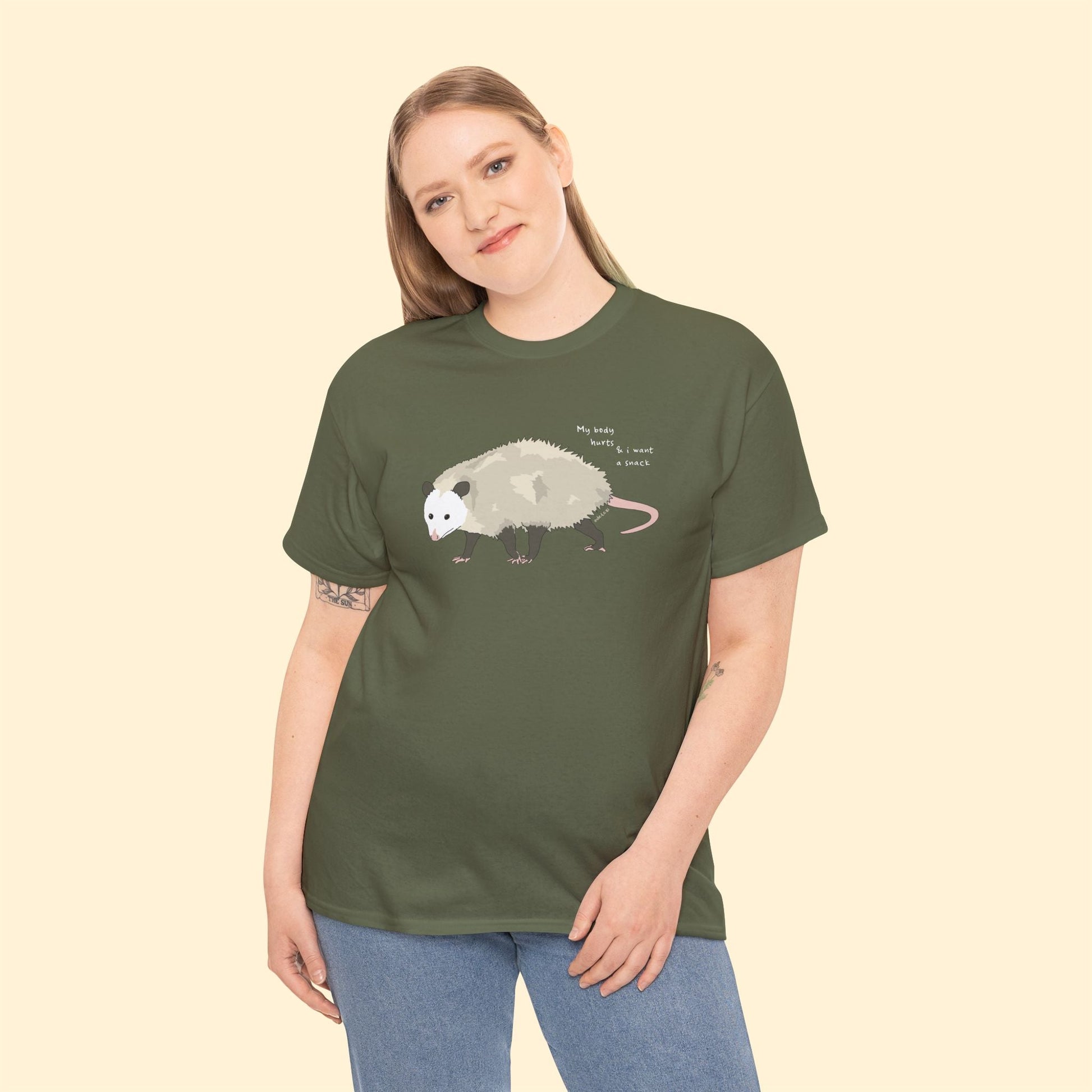 My Body Hurts | Possum | Unisex Crewneck T-shirt - Detezi Designs - 77930846453948353844