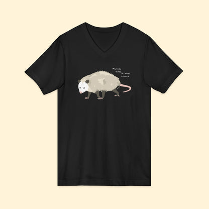 My Body Hurts | Possum | Unisex V - Neck Tee - Detezi Designs - 24208255946193396670