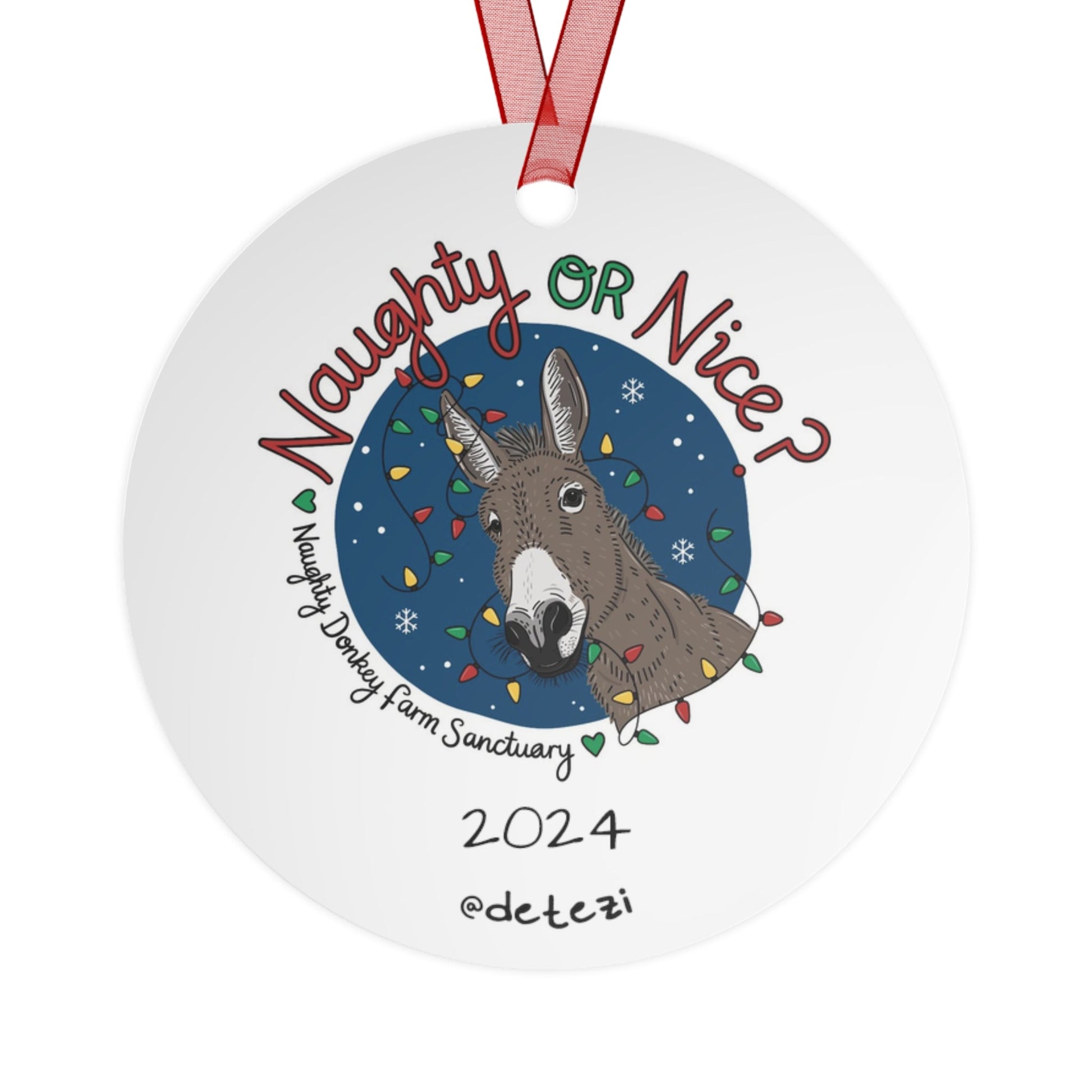 Naughty Donkey Farm Sanctuary | FUNDRAISER | 2024 Holiday Ornament - Detezi Designs - 86414327454255841441